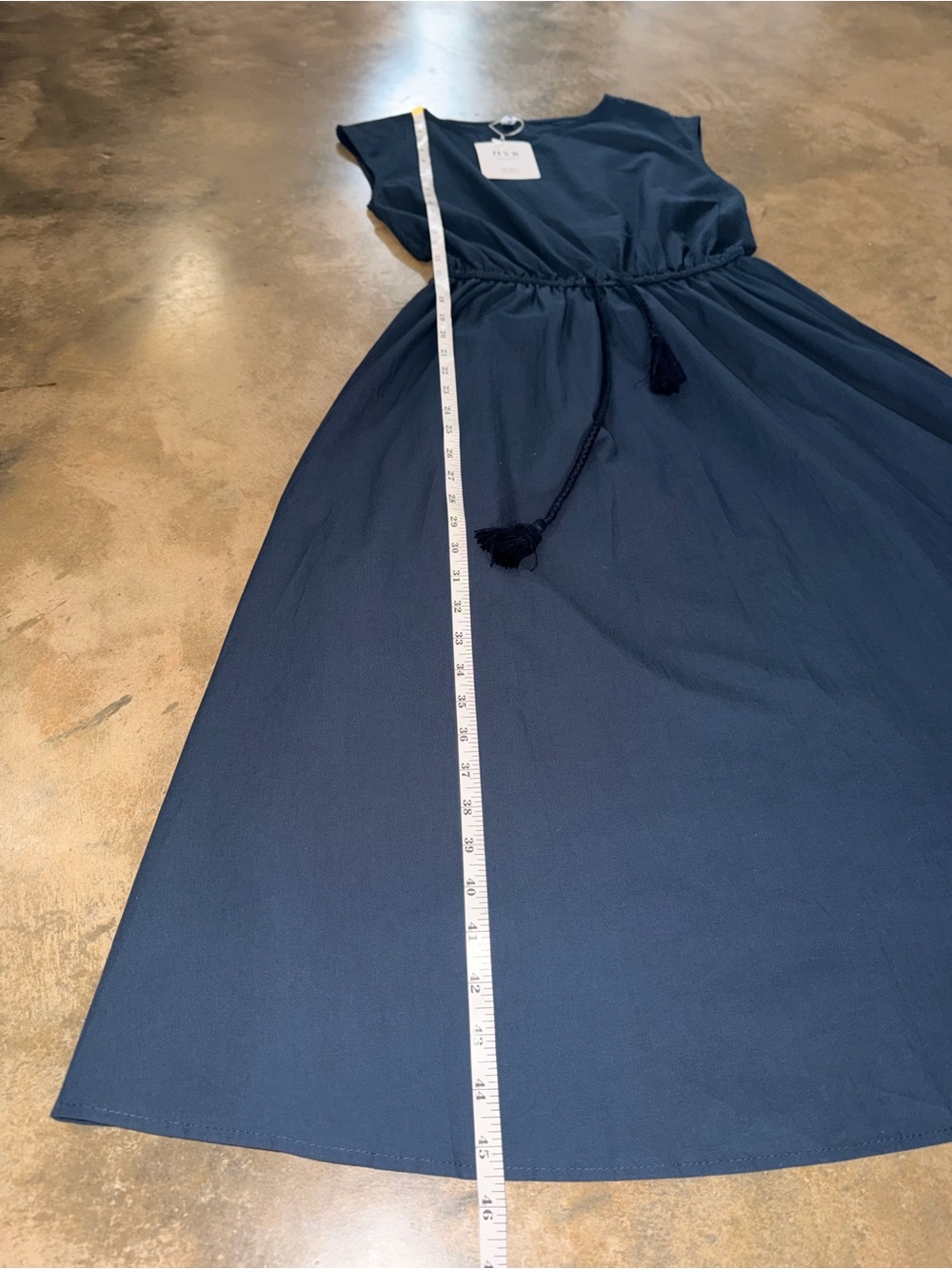 HYR Navy Sleeveless Midi Cotton Dress Tassel Tie Waist NWT Size S - Picture 5 of 10